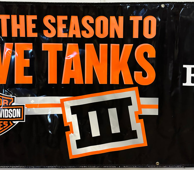 Harley Davidson Dealer Showroom Banner Tis the Season To Give Tanks III 36 x 94   - TvMovieCards.com