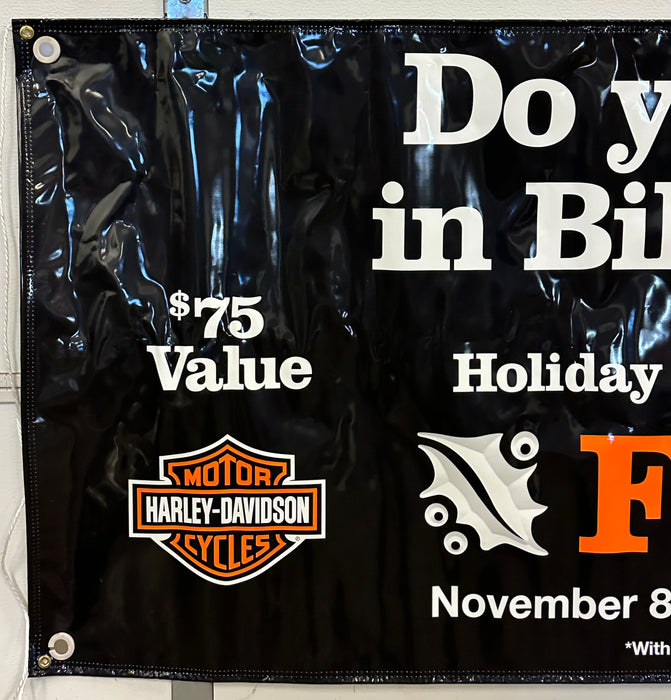 Harley Davidson Dealer Showroom Banner "Do You Believe in Biker Clause?" 36"x 94   - TvMovieCards.com