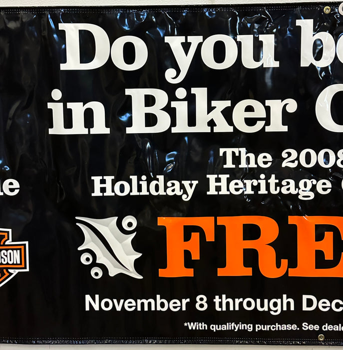 Harley Davidson Dealer Showroom Banner "Do You Believe in Biker Clause?" 36"x 94   - TvMovieCards.com