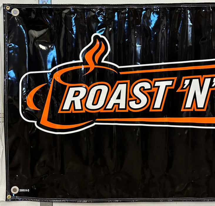 2005 Harley Davidson Dealer Showroom Banner "Roast 'n' Roll Coffee" 36" x 94   - TvMovieCards.com