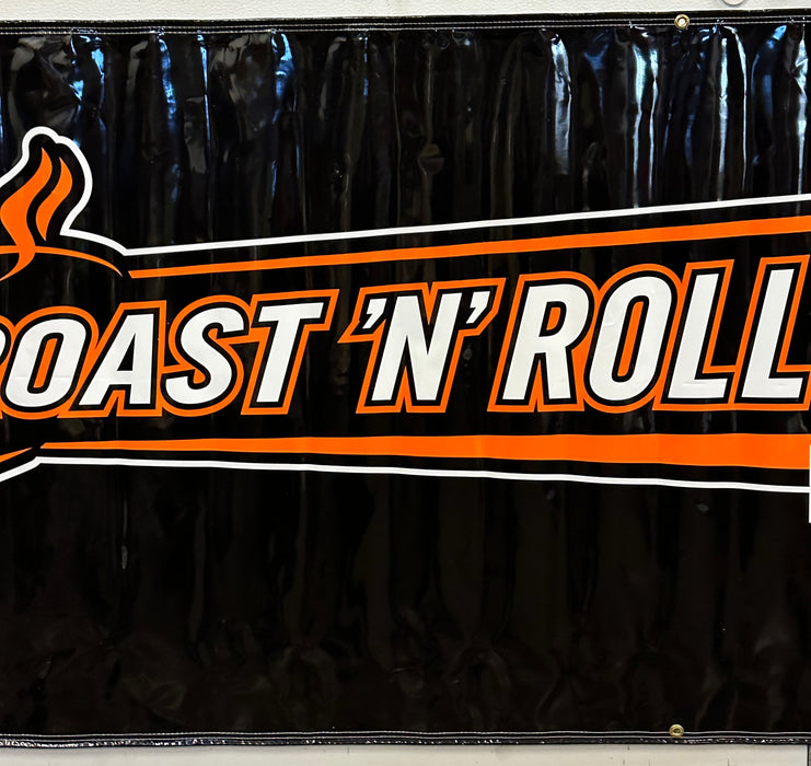 2005 Harley Davidson Dealer Showroom Banner "Roast 'n' Roll Coffee" 36" x 94   - TvMovieCards.com