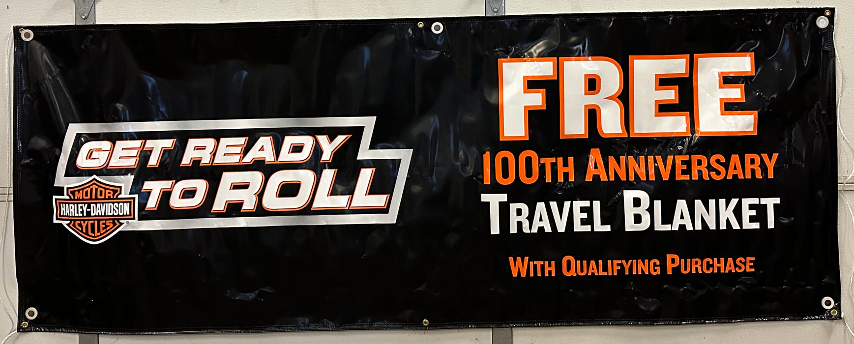 2003 Harley Davidson Dealer Showroom Banner 100th "Get Ready To Roll" 36" x 94   - TvMovieCards.com