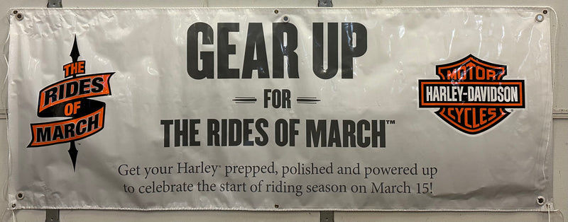 Harley Davidson Dealer Showroom Banner "Gear Up for the Rides Of March" 36" x 94   - TvMovieCards.com