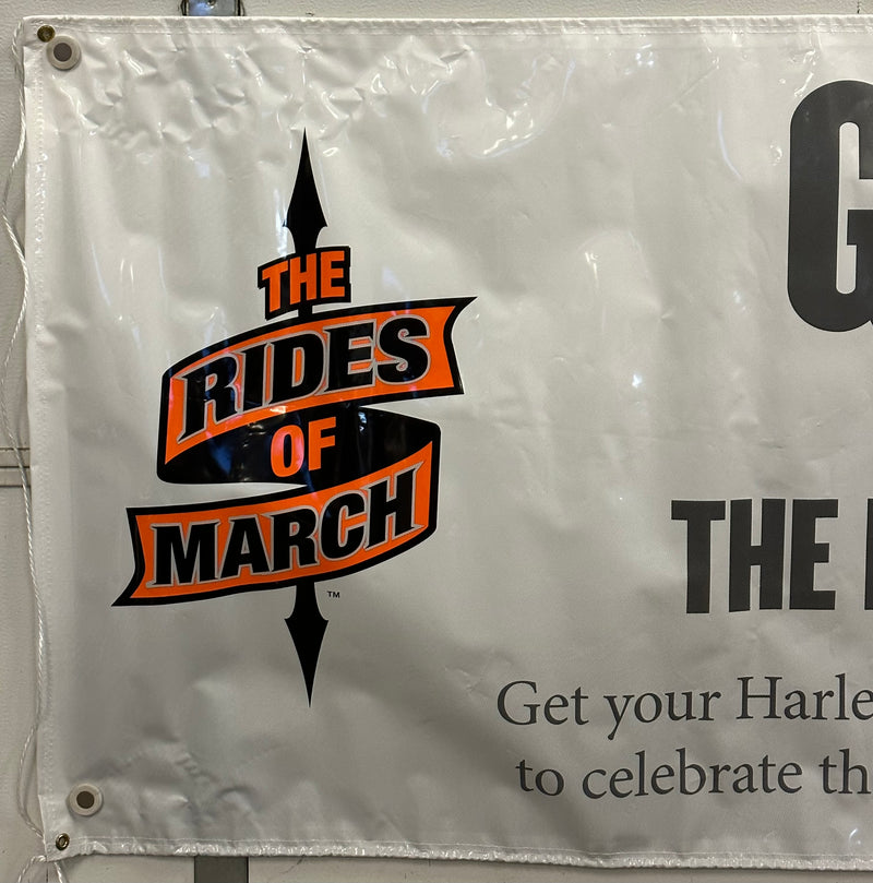Harley Davidson Dealer Showroom Banner "Gear Up for the Rides Of March" 36" x 94   - TvMovieCards.com