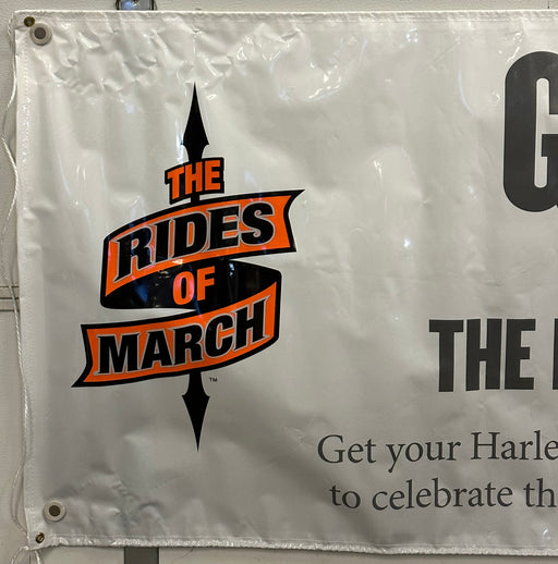 Harley Davidson Dealer Showroom Banner "Gear Up for the Rides Of March" 36" x 94   - TvMovieCards.com