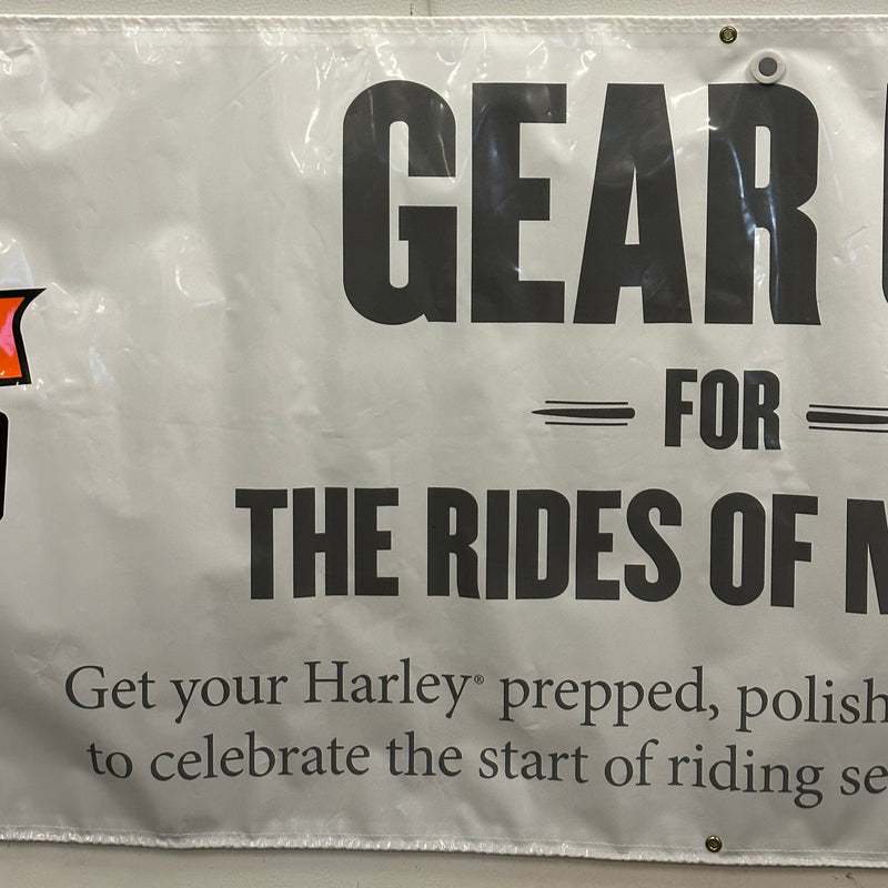 Harley Davidson Dealer Showroom Banner "Gear Up for the Rides Of March" 36" x 94   - TvMovieCards.com