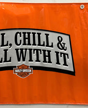 Harley Davidson Dealer Showroom Banner "Fill, Chill & Roll With It" 36" x 94   - TvMovieCards.com