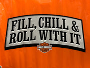 Harley Davidson Dealer Showroom Banner "Fill, Chill & Roll With It" 36" x 94   - TvMovieCards.com