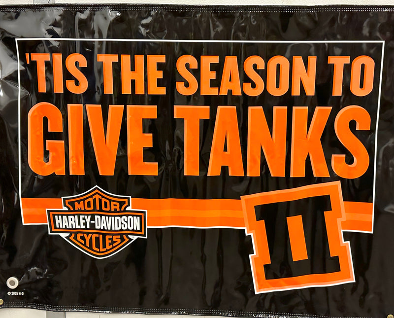 Harley Davidson Dealer Showroom Banner Tis the Season To Give Tanks II 36 x 94   - TvMovieCards.com