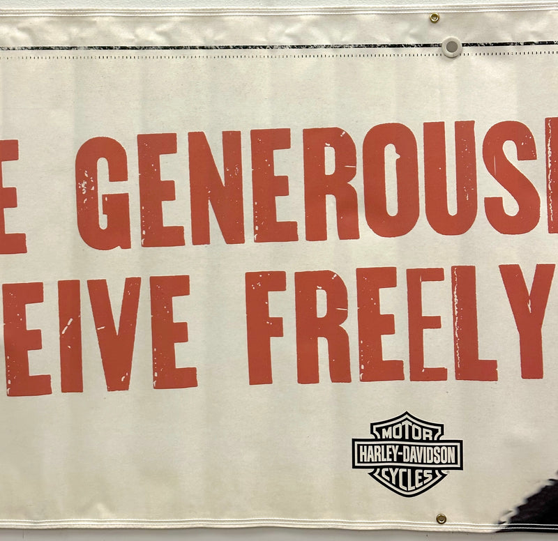 Harley Davidson Dealer Showroom Banner "Give Generously" Holiday 36" x 94   - TvMovieCards.com