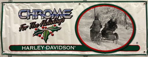 Harley Davidson Dealer Showroom Banner "Chrome for the Holidays" 35" x 91   - TvMovieCards.com