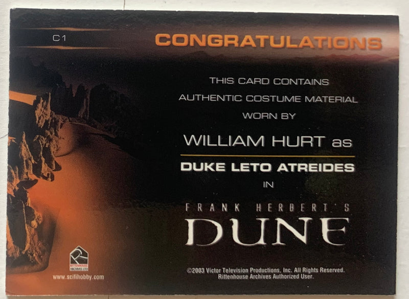 Dune Miniseries Commemorative William Hurt as Duke leto Atreides C1 Costume Card - TvMovieCards.com