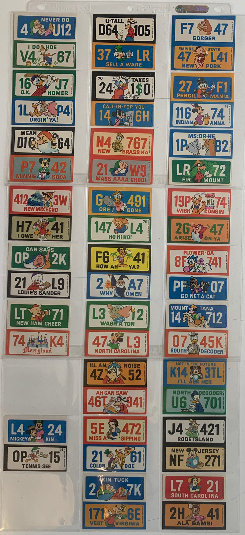 Walt Disney Crazy License Plates Sticker Set Complete Set 50 Stickers Wonder Bre - TvMovieCards.com