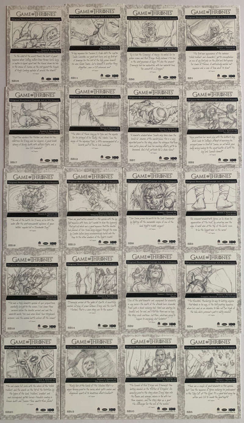 Game of Thrones Season 2 Storyboard Art Chase Card Set 20 Cards SB1 - SB20 Ritte - TvMovieCards.com