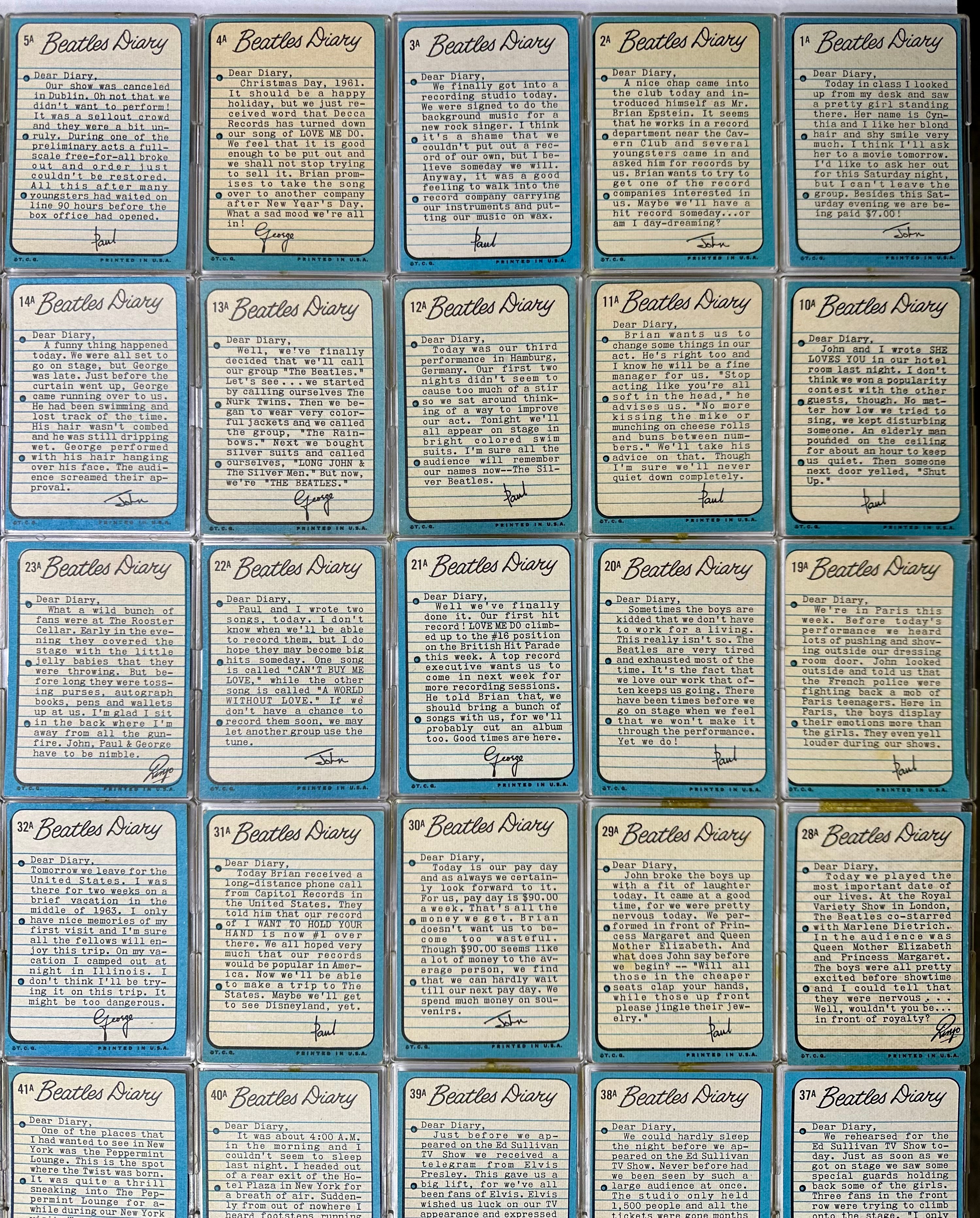 1964 Beatles Diary Complete Vintage Trading Card Set 60 cards #1A
