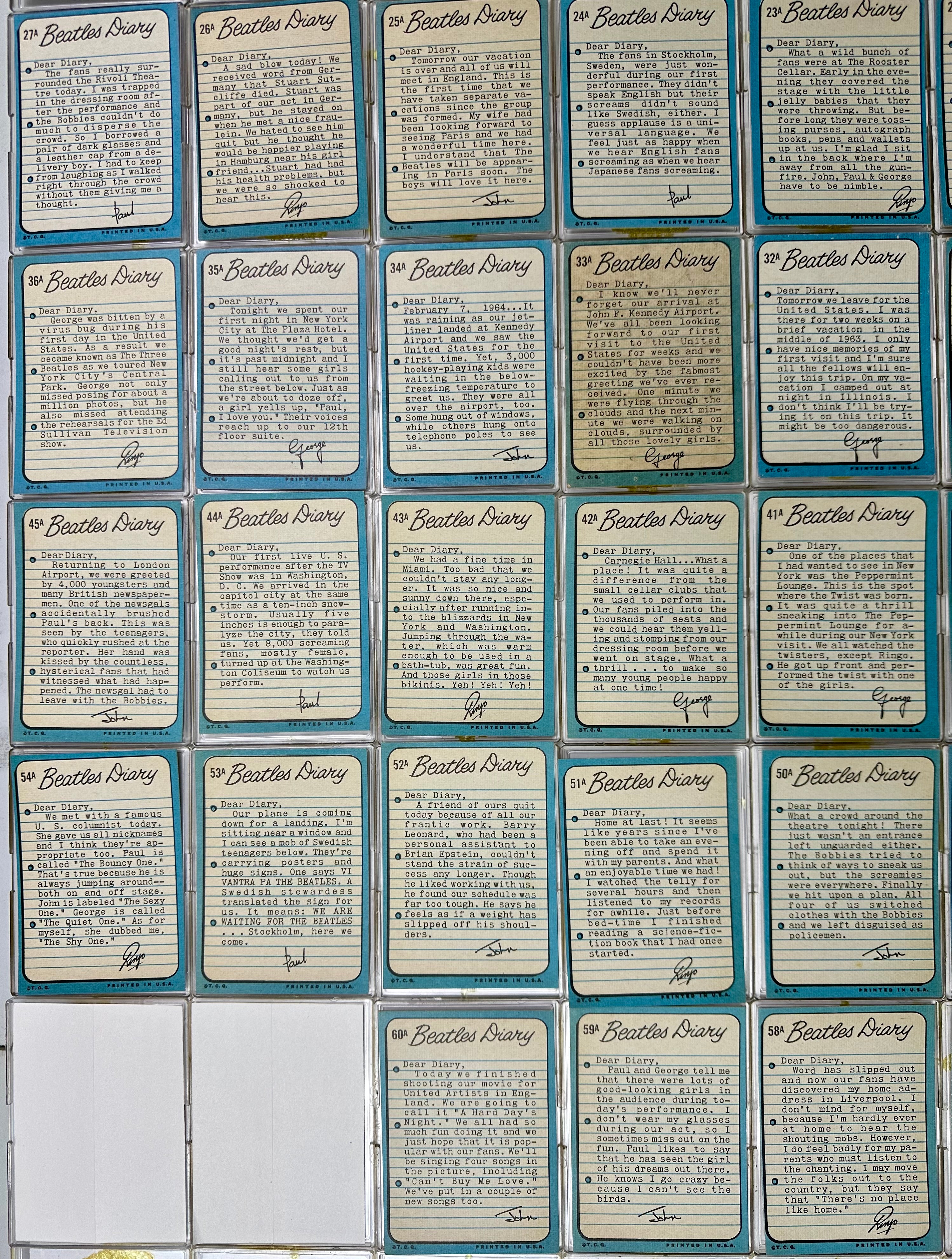 1964 Beatles Diary Complete Vintage Trading Card Set 60 cards #1A