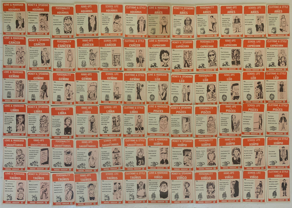 Horrible Horoscopes Vintage Trading Card Set 72 Cards Philly Gum 1972 - TvMovieCards.com
