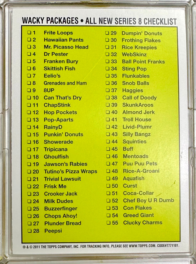 Wacky Packages ANS All New Series 8 Eight 55 Sticker Trading Card Set Topps 2011   - TvMovieCards.com