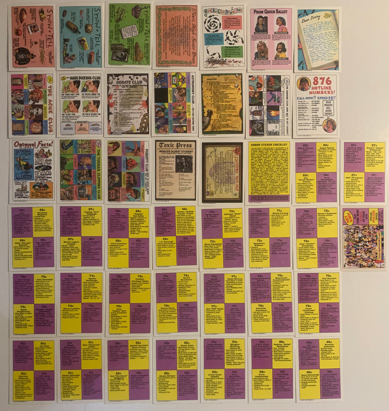 Complete 1991 Topps Toxic High School 88 Card Sticker Set Vintage Comedy Spoof - TvMovieCards.com
