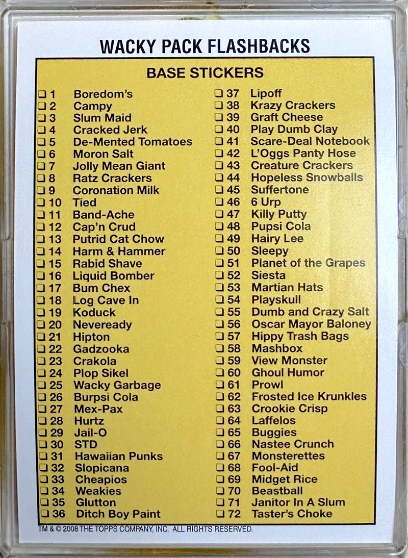 Wacky Packages Series 1 Flashback 72 Sticker Trading Card Set Topps 2008   - TvMovieCards.com
