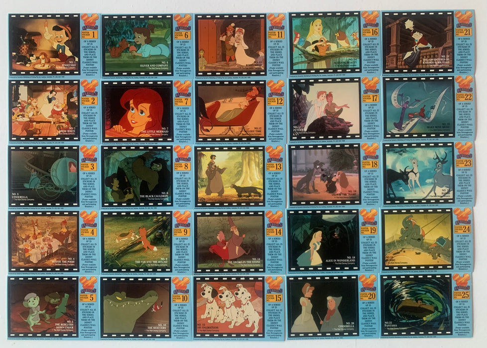 1993 Disney Classics 25 Sticker Set Movie Poster Set by Dynamic Marketing Australia - TvMovieCards.com