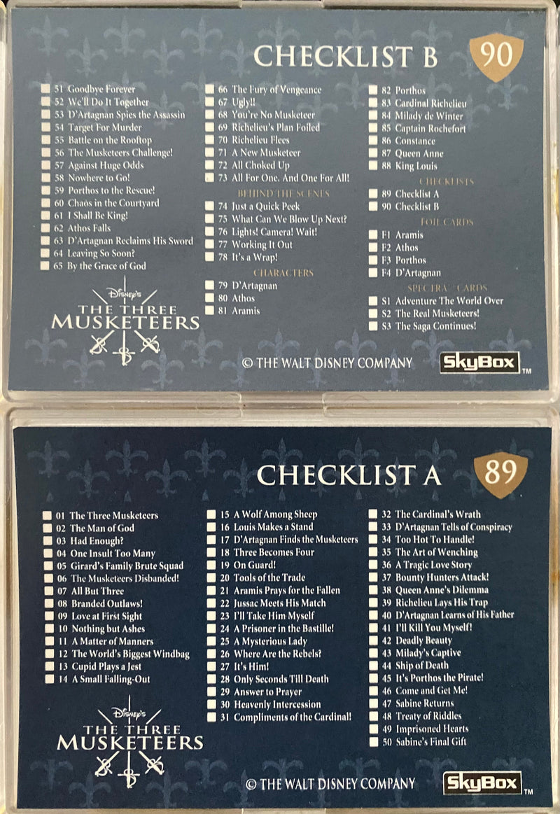1993 The Three Musketeers Complete Base Trading Card Set 90 Cards Skybox   - TvMovieCards.com