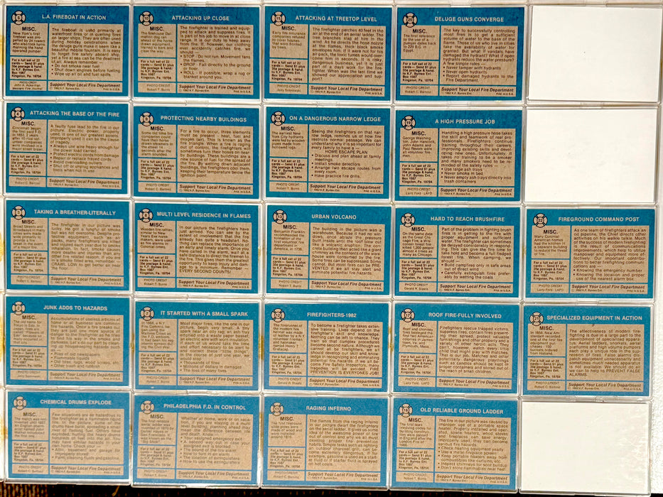 1981-86 K.F. Byrnes Fire Department Trading Card Set of 88 Cards Chicago FD NYFD - TvMovieCards.com
