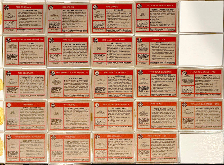 1981-86 K.F. Byrnes Fire Department Trading Card Set of 88 Cards Chicago FD NYFD - TvMovieCards.com
