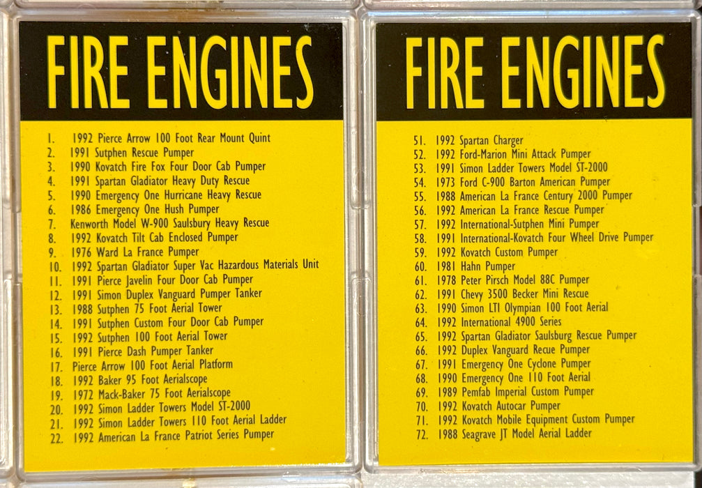 1993 Bon Air Fire Engines Series 1 Trading Card Set of 100 Cards Chicago FD NYFD - TvMovieCards.com