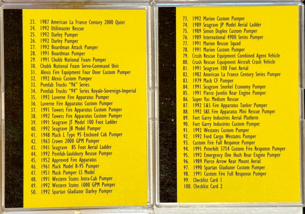 1993 Bon Air Fire Engines Series 1 Trading Card Set of 100 Cards Chicago FD NYFD - TvMovieCards.com