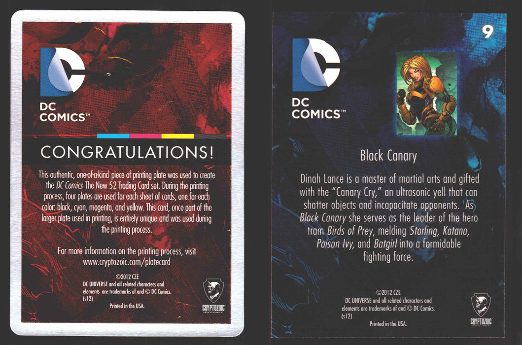 2012 DC Comics The New 52 Base Card Printing Plate 1/1 #9 Black Canary Black - TvMovieCards.com