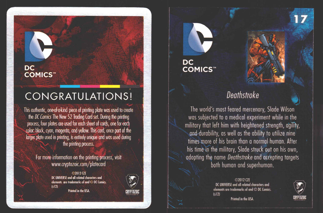 2012 DC Comics The New 52 Base Card Printing Plate 1/1 #17 Deathstroke Black - TvMovieCards.com