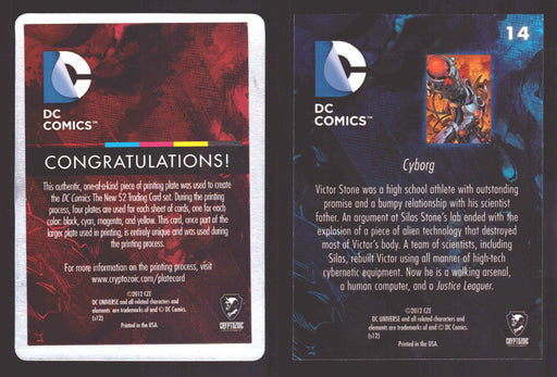 2012 DC Comics The New 52 Base Card Printing Plate 1/1 #14 Cyborg Magenta   - TvMovieCards.com