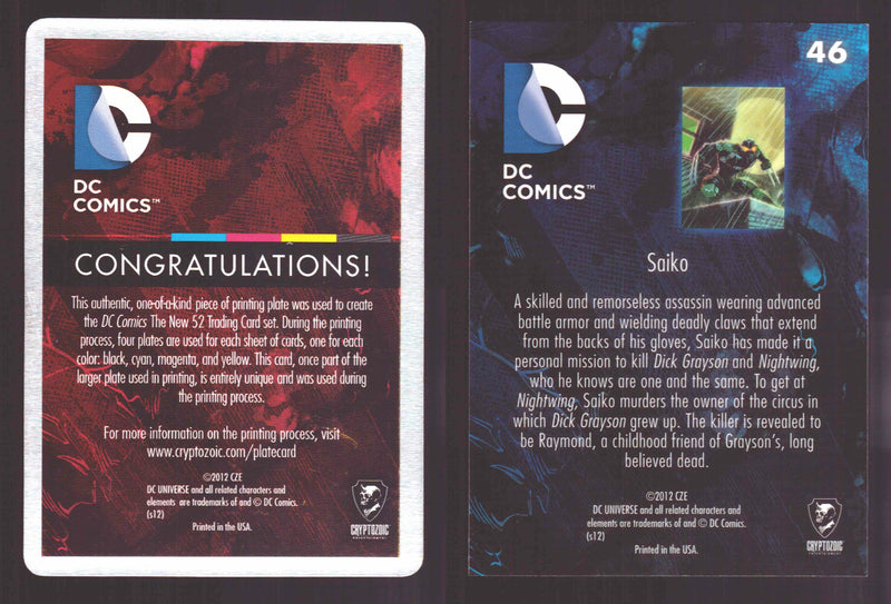 2012 DC Comics The New 52 Base Card Printing Plate #46 Saiko Yellow   - TvMovieCards.com