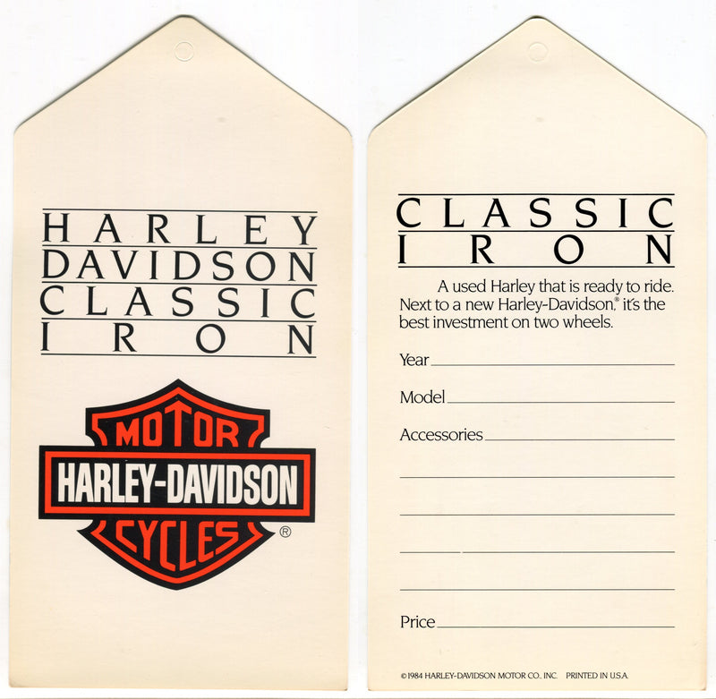 1984 Harley Davidson USED Motorcycles "Classic Iron" Dealer Hang Tag NOS   - TvMovieCards.com
