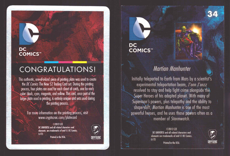 2012 DC Comics The New 52 Base Card Printing Plate 1/1 #34 Martian Manhunter Cya - TvMovieCards.com