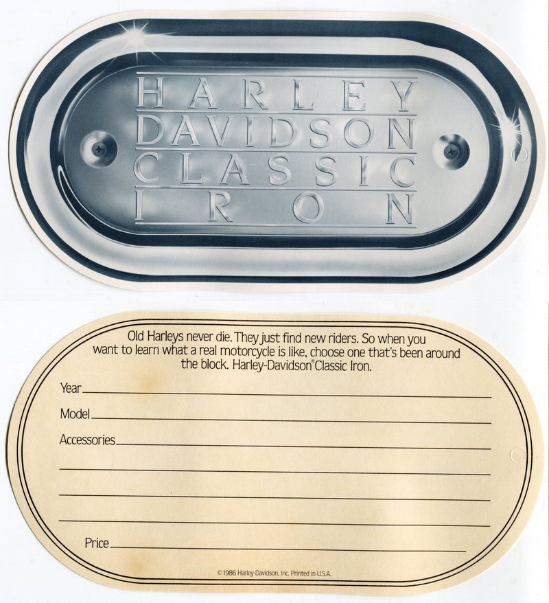 1986 Harley Davidson USED Motorcycles "Classic Iron" Dealer Hang Tag NOS   - TvMovieCards.com