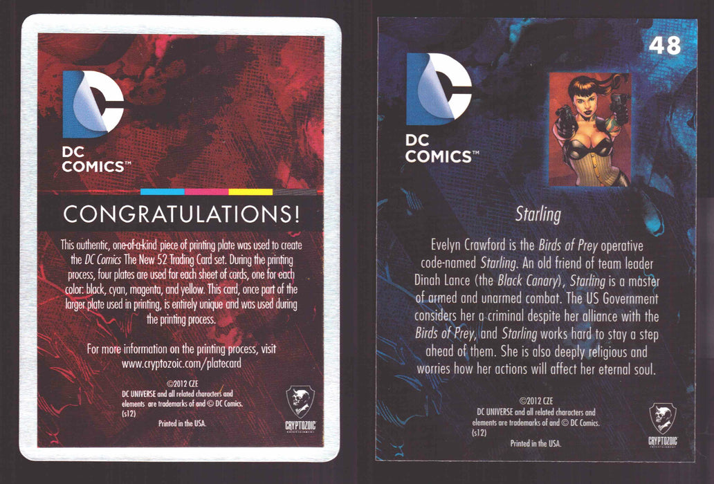 2012 DC Comics The New 52 Base Card Printing Plate #48 Starling Yellow   - TvMovieCards.com
