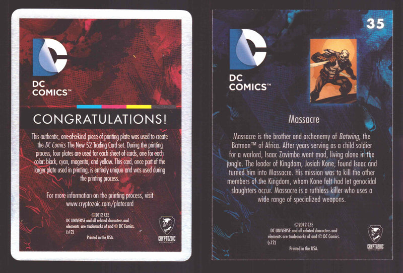 2012 DC Comics The New 52 Base Card Printing Plate 1/1 #35 Massacre Yellow   - TvMovieCards.com