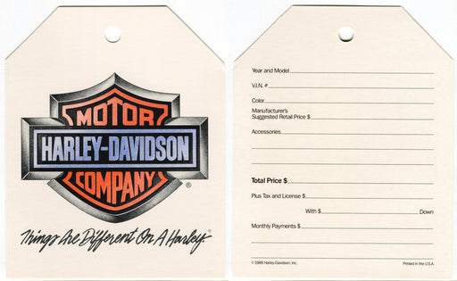 1988 Harley Davidson "Things Are Different On A Harley" Dealer Hang Tag NOS   - TvMovieCards.com