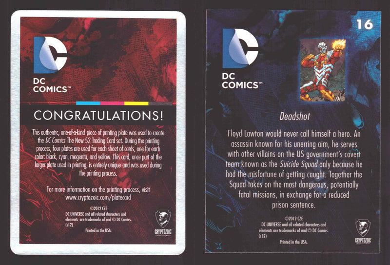 2012 DC Comics The New 52 Base Card Printing Plate 1/1 #16 Deadshot Cyan   - TvMovieCards.com