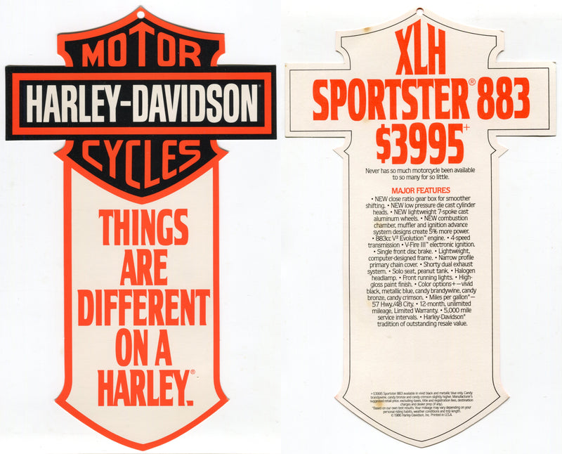 1987 Harley Davidson XLH Sportster 883 "Things Are Different" Dealer Hang Tag   - TvMovieCards.com