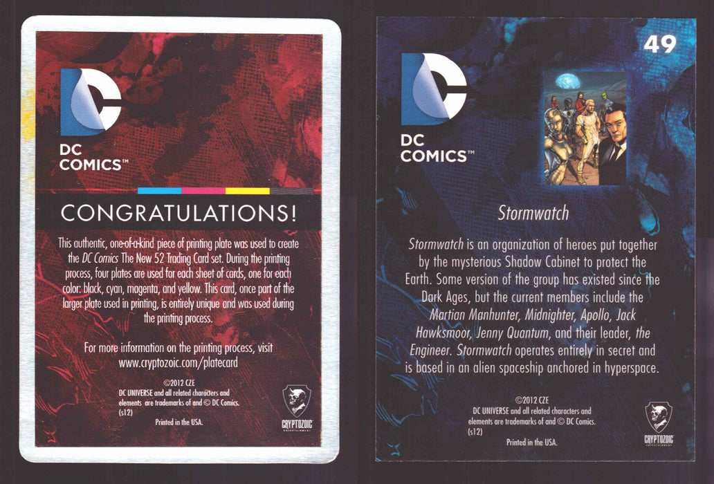 2012 DC Comics The New 52 Base Card Printing Plate #49 Stormwatch Cyan   - TvMovieCards.com