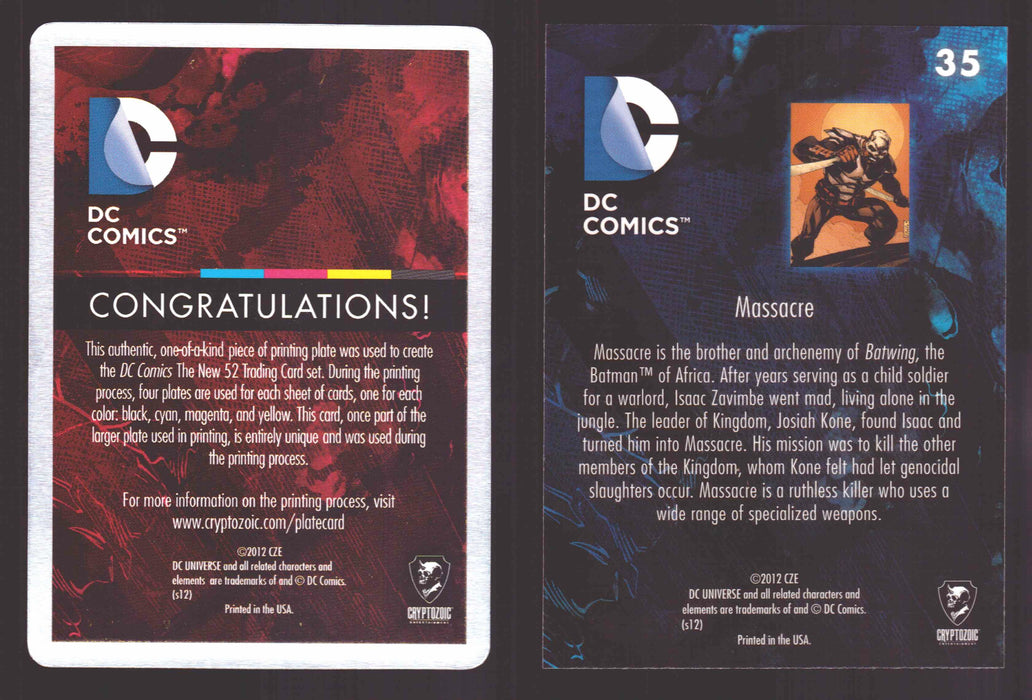 2012 DC Comics The New 52 Base Card Printing Plate 1/1 #35 Massacre Magenta   - TvMovieCards.com