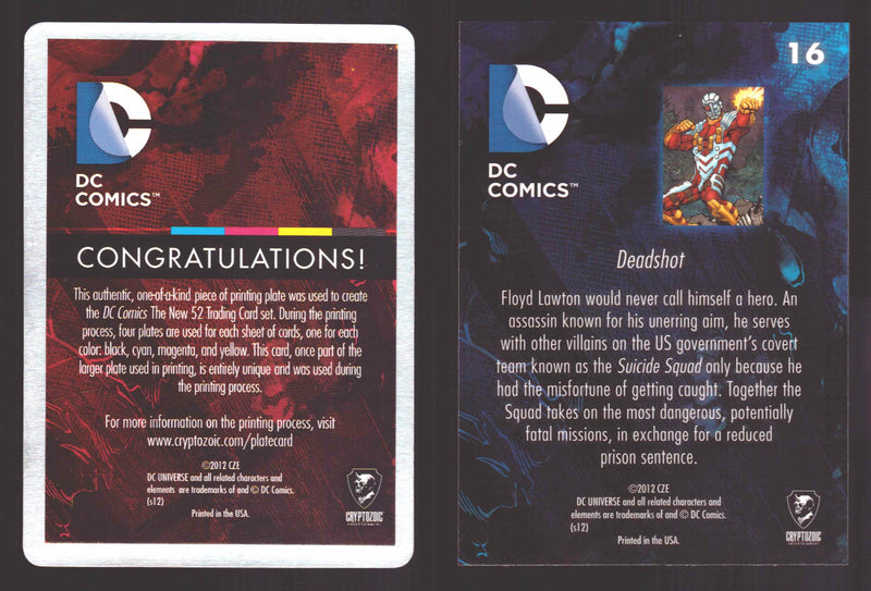2012 DC Comics The New 52 Base Card Printing Plate 1/1 #16 Deadshot Magenta   - TvMovieCards.com