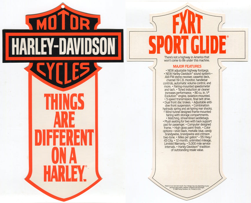 1987 Harley Davidson FXRT Sport Guide "Things Are Different" Dealer Hang Tag   - TvMovieCards.com