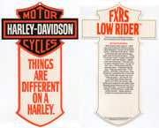1987 Harley Davidson FXRS Low Rider "Things Are Different" Dealer Hang Tag   - TvMovieCards.com