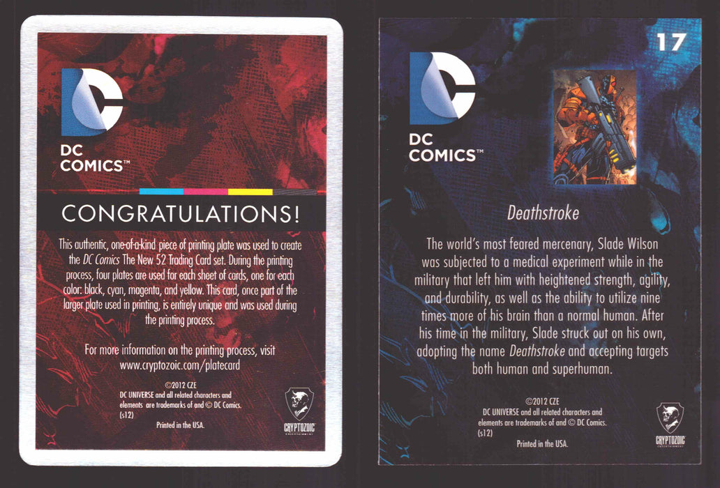 2012 DC Comics The New 52 Base Card Printing Plate 1/1 #17 Deathstroke Yellow   - TvMovieCards.com