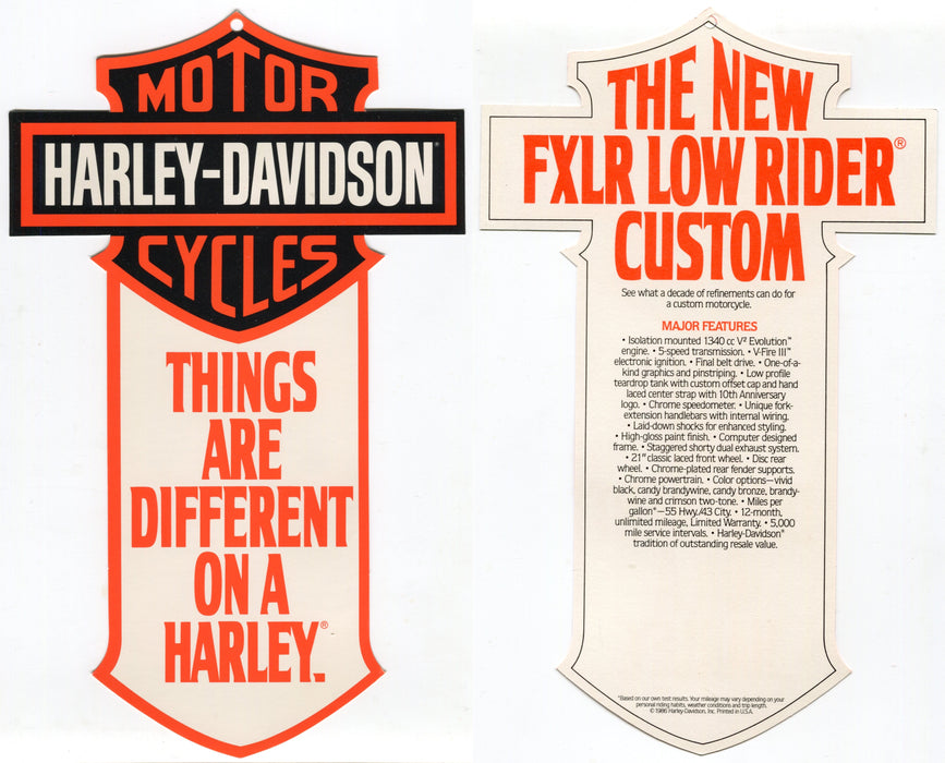 1987 Harley Davidson FXLR Low Rider Custom "Things Are Different Dealer Hang Tag   - TvMovieCards.com