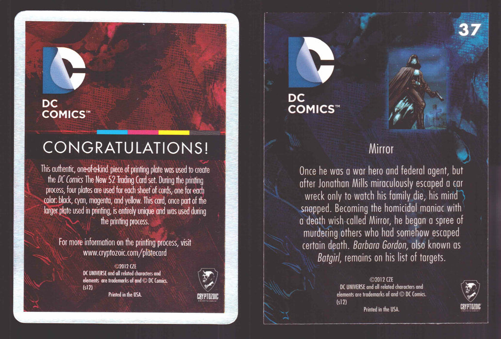 2012 DC Comics The New 52 Base Card Printing Plate 1/1 #37 Mirror Cyan   - TvMovieCards.com